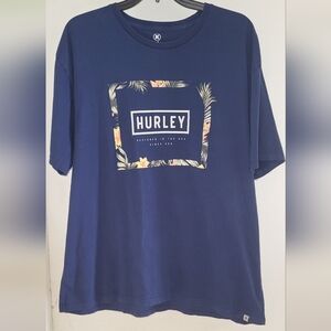 Mens XXL Hurley Graphic T-shirt Blue Tropical Border